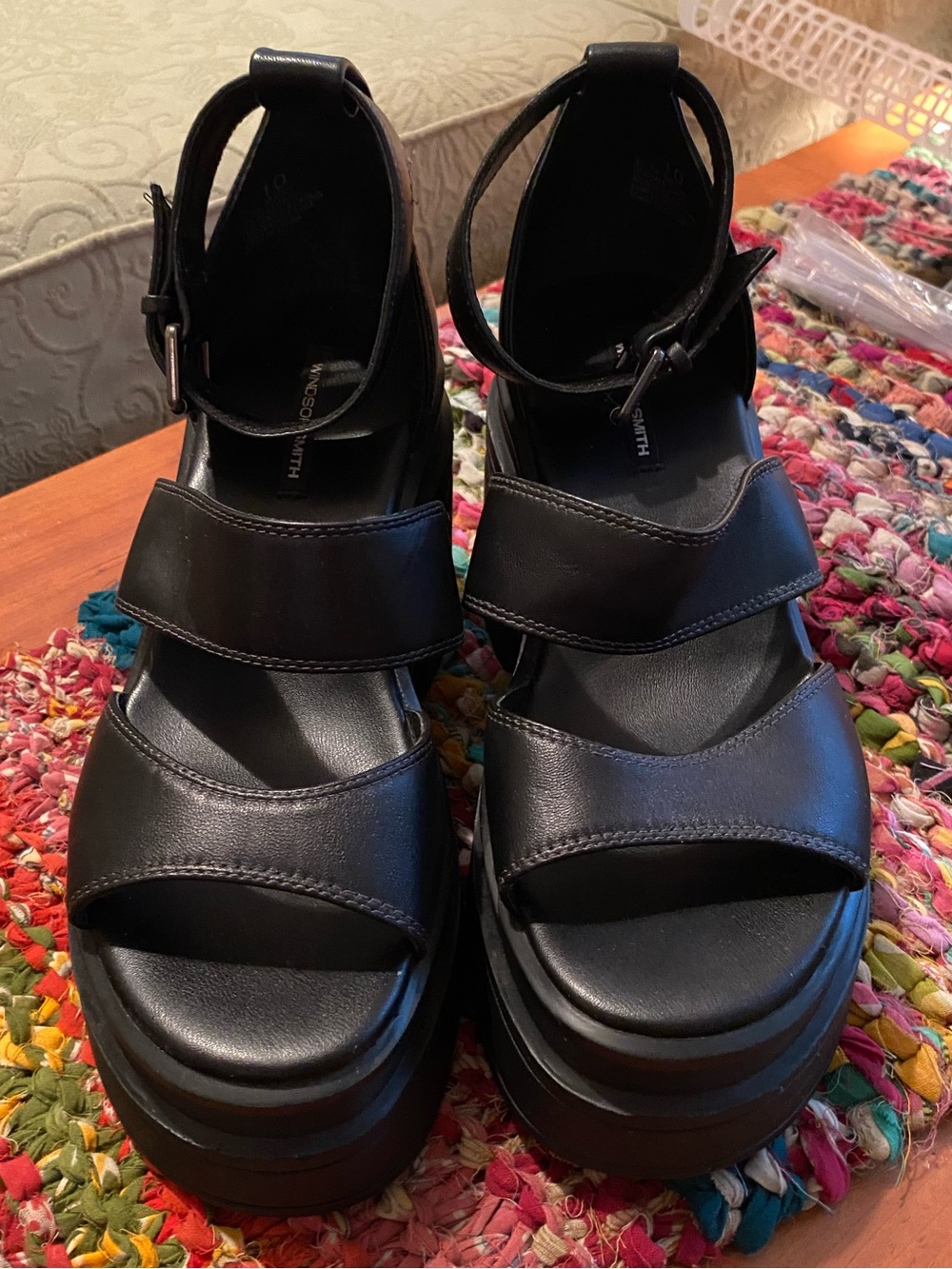 Windsor Smith Match Leather Platform Black Sandals Size 10